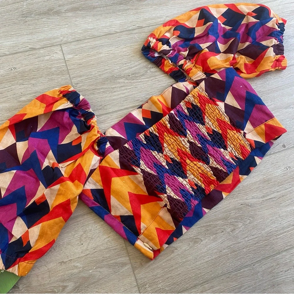 NWT Farm Rio Lindeza Grafica Linen Crop Top - Picture 5 of 7